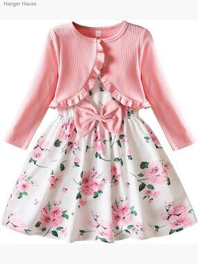 Toddler Girl Floral Dress and Cardigan Set 2-Piece